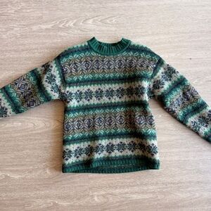 Women's Green Fair Isle Crewneck Sweater
